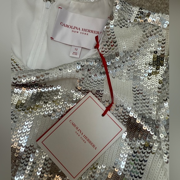 CAROLINA HERRERA Sequin Gingham Check Minidress w Long Sleeves - size 12 - NWT - Picture 9 of 15